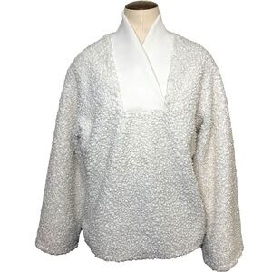 TRAFALUC Zara White Sherpa Sweater Teddy Boucle Cozy Relax fit Sz S Minimalist
